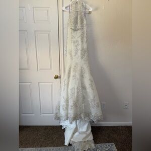 Karolina Sposa Halter Neck Mermaid Wedding Dress Cream & Silver Lace Appliqué